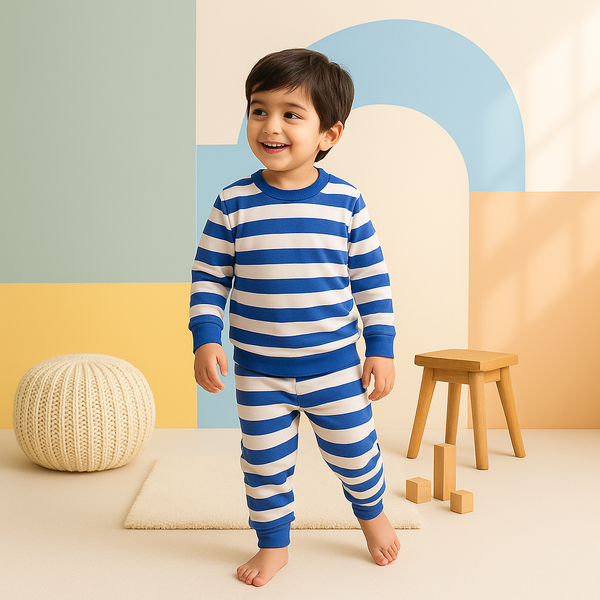 Kids Fleece Tracksuit Wide Stripes Royal Blue - Mini Charm