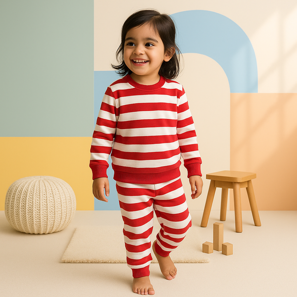Kids Fleece Tracksuit Wide Stripes Red - Mini Charm