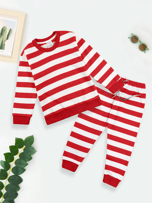 MINI CHARM KIDS FLEECE TRACKSUIT WIDE STRIPES RED 7-8Y