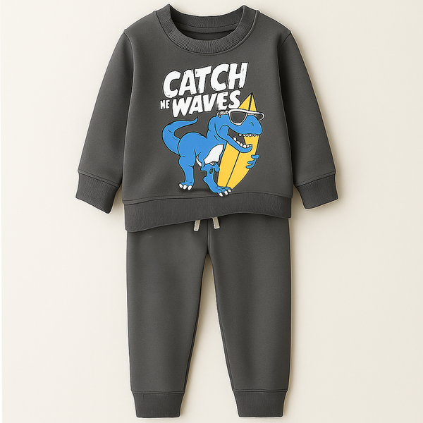 Kids Printed Tracksuit Waves Dark Grey - Mini Charm