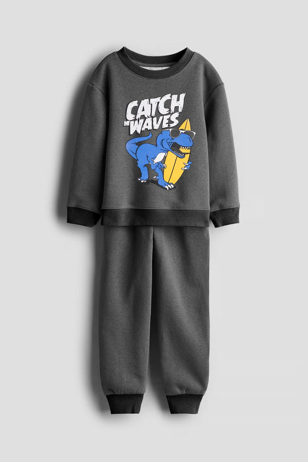 MINI KIDS PRINTED TRACKSUIT CATCH THE WAVES DARK GREY 4YEAR