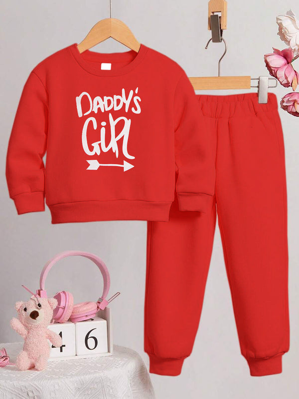 MINI CHARM GIRLS FLEECE TRACKSUIT DADDY GIRL RED 7-8Y