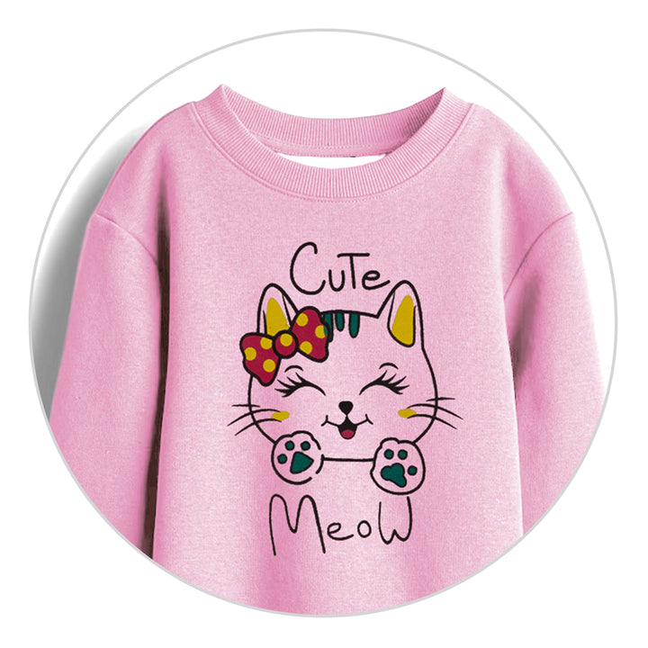 MINI CHARM GIRLS FLEECE TRACKSUIT CUTE MEOW BABY PINK 7-8Y