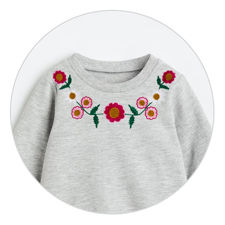 MINI CHARM GIRLS FLEECE SWEAT SHIRT FLOWERS OFF WHITE 7-8Y