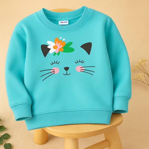 Kids Printed Sweatshirt Kitty Sea Green - Mini Charm