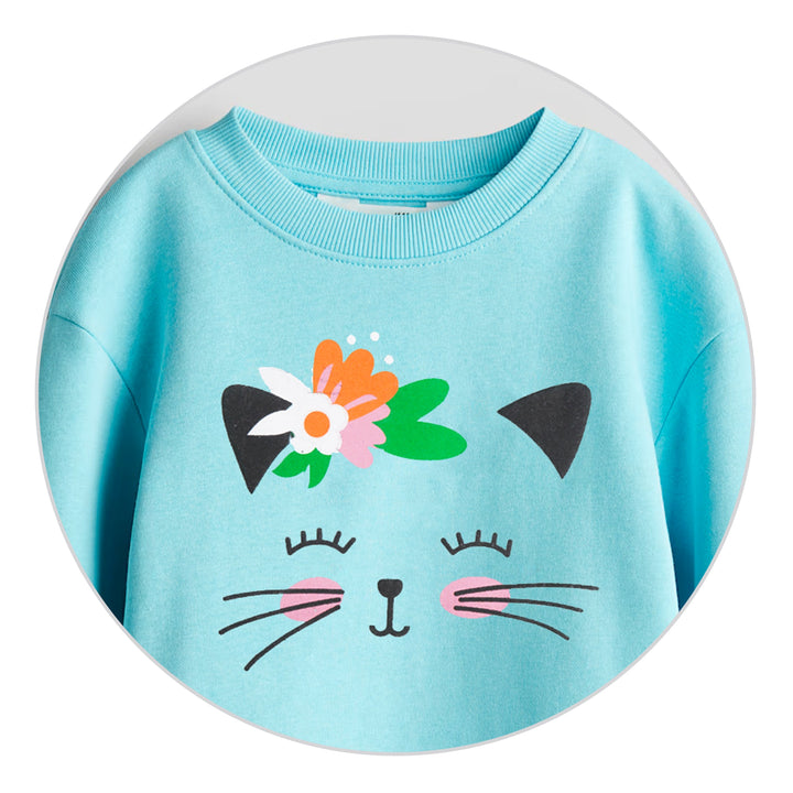 MINI CHARM GIRLS SWEAT SHIRT KITTY SEA GREEN 7-8Y