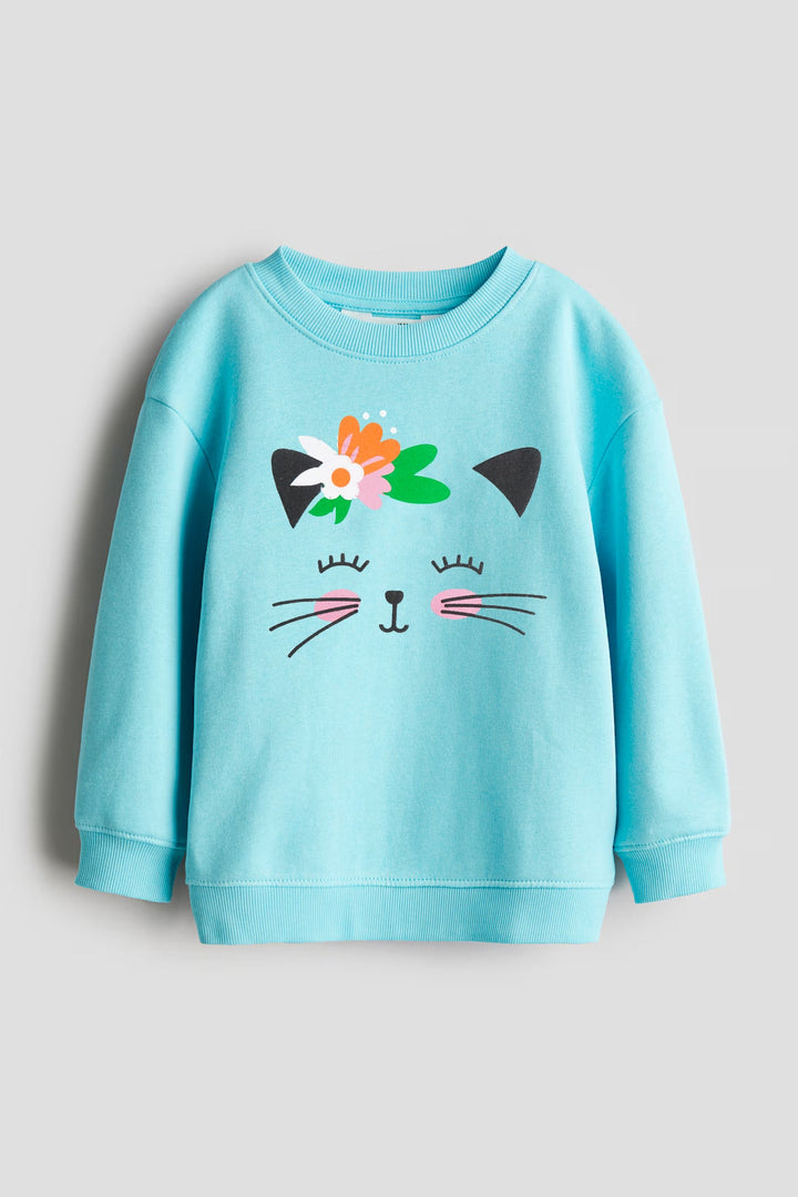 MINI CHARM GIRLS SWEAT SHIRT KITTY SEA GREEN 7-8Y