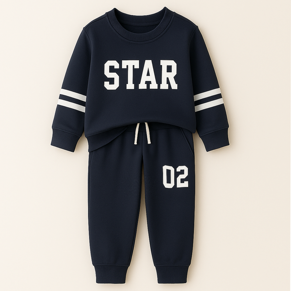 Kids Printed Tracksuit Star Navy Blue - Mini Charm