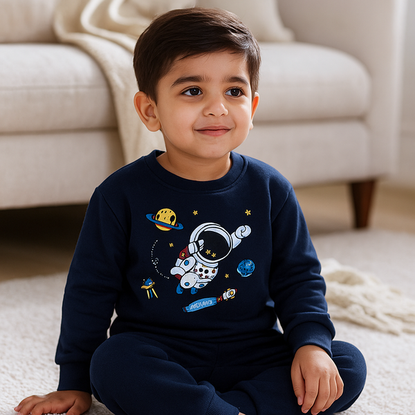 Kids Printed Tracksuit Space Navy Blue - Mini Charm
