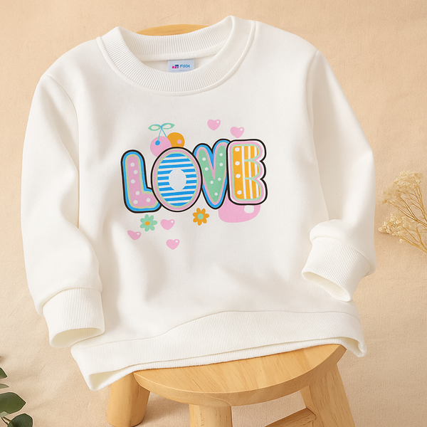 Kids Printed Sweatshirt Love Pink & White - Mini Charm
