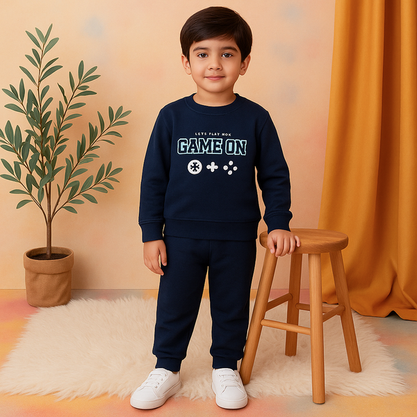 Kids Printed Tracksuit Game On Navy Blue - Mini Charm