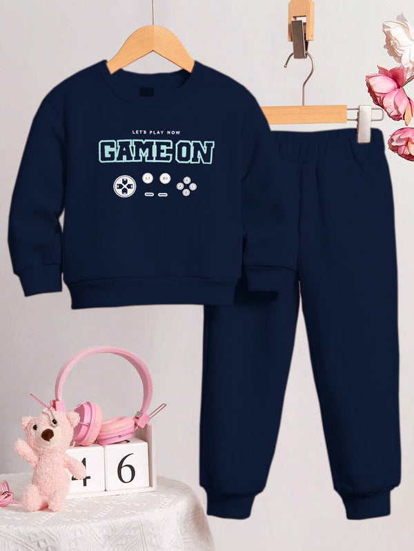 MINI CHARM KIDS PRINTED FLEECE TRACKSUIT GAME ON NAVY BLUE 4Y