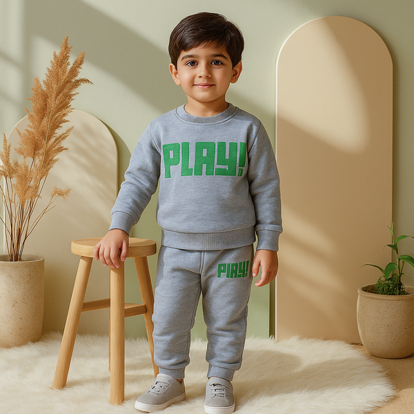 Kids Printed Tracksuit Play Grey - Mini Charm
