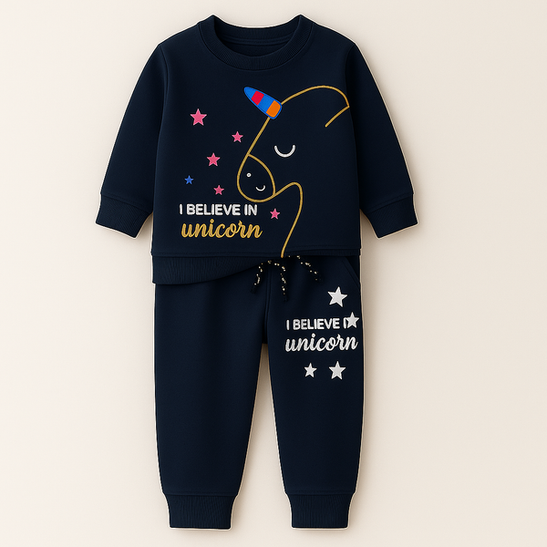 Kids Printed Tracksuit Unicorn Navy Blue - Mini Charm