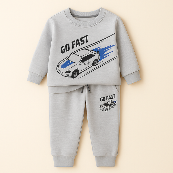 Kids Printed Tracksuit Cars Grey - Mini Charm