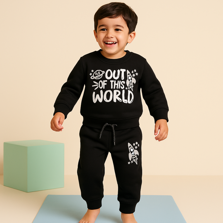 MINI CHARM KIDS FLEECE TRACKSUIT OUT OF THIS WORLD BLACK 7-8Y