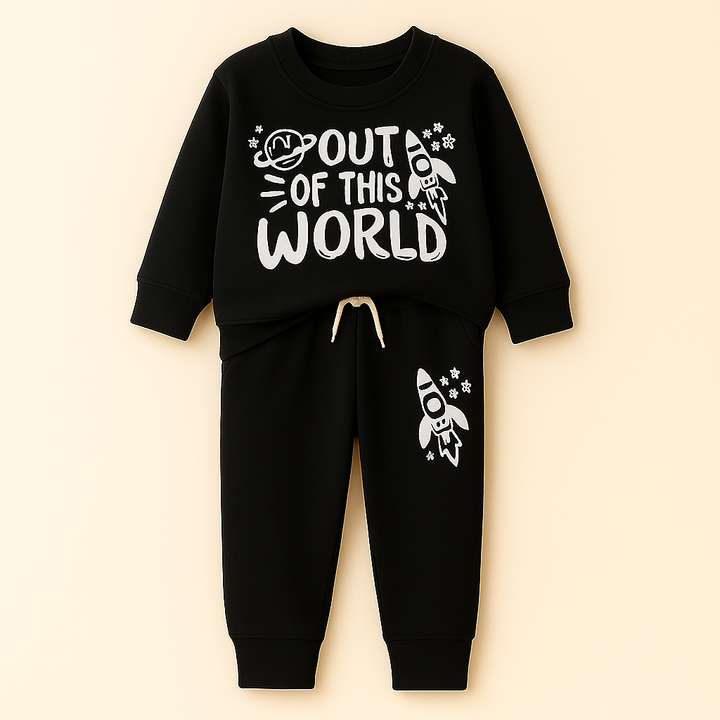 MINI CHARM KIDS FLEECE TRACKSUIT OUT OF THIS WORLD BLACK 7-8Y