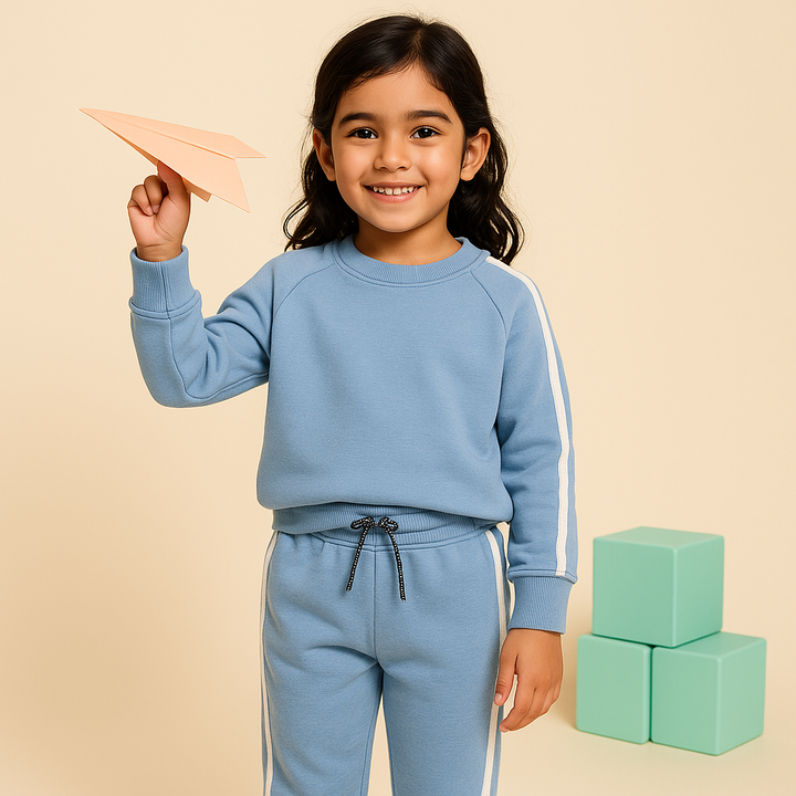 MINI CHARM KIDS FLEECE TRACKSUIT PLAIN BLUE 9-10Y
