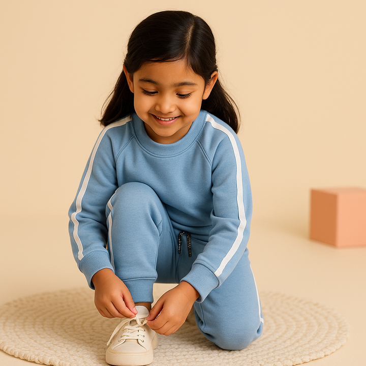 MINI CHARM KIDS FLEECE TRACKSUIT PLAIN BLUE 9-10Y