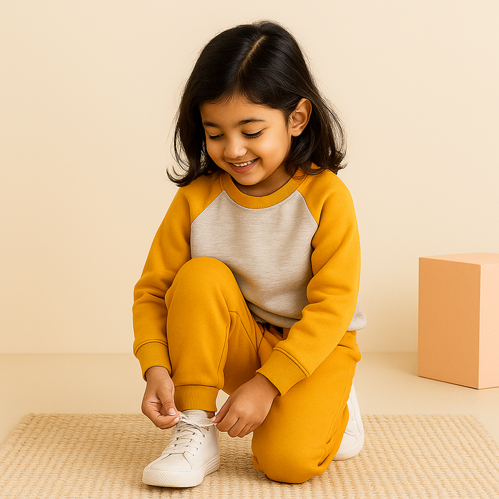 MINI CHARM KIDS FLEECE TRACKSUIT REGLAN MUSTARD 7-8Y