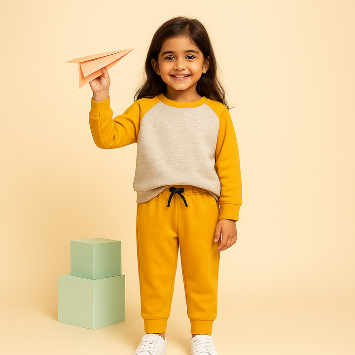 MINI CHARM KIDS FLEECE TRACKSUIT REGLAN MUSTARD 7-8Y