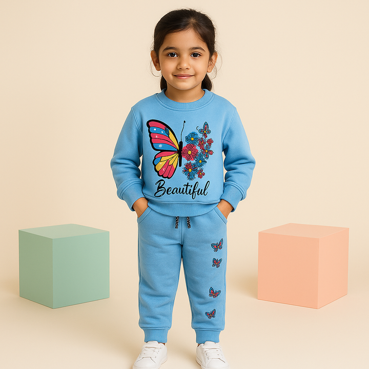 MINI CHARM KIDS FLEECE TRACKSUIT BUTTERFLY BLUE 7-8Y