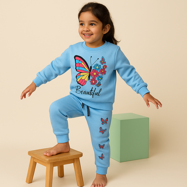 MINI CHARM KIDS FLEECE TRACKSUIT BUTTERFLY BLUE 7-8Y