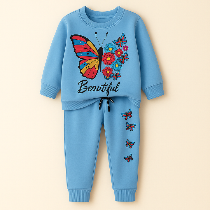 MINI CHARM KIDS FLEECE TRACKSUIT BUTTERFLY BLUE 7-8Y