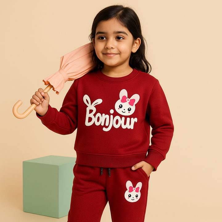MINI CHARM GIRLS TRACKSUIT BONJOUR DARK  MAROON 9-10Y