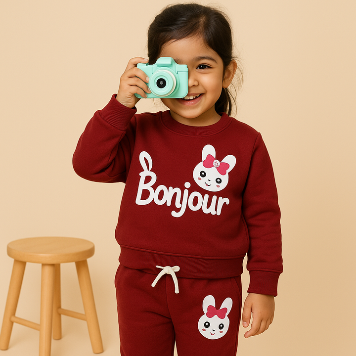 MINI CHARM GIRLS TRACKSUIT BONJOUR DARK  MAROON 9-10Y