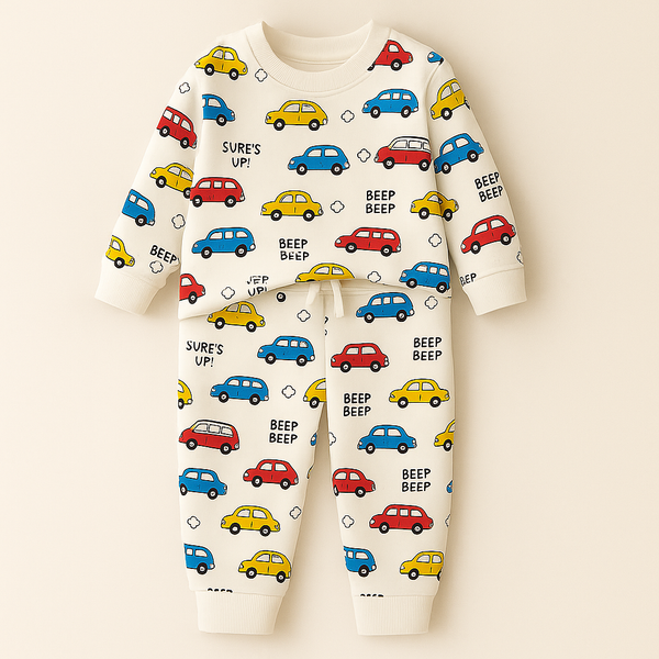 MINI CHARM KIDS FLEECE TRACKSUIT CARS OFFWHITE 9-10Y