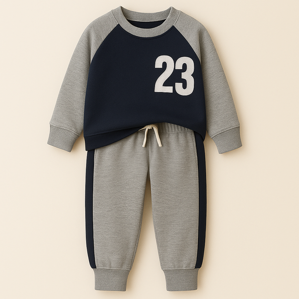 MINI CHARM KIDS FLEECE TRACKSUIT 23 GREY & NAVY BLUE 9-10Y