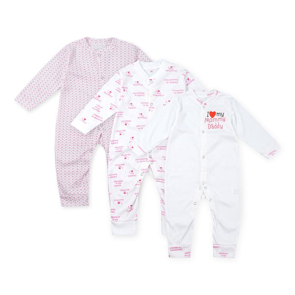 OOLAA BABY 3 PCS SLEEPSUIT SET MOMMY DADDY LOVE PINK 18-24M