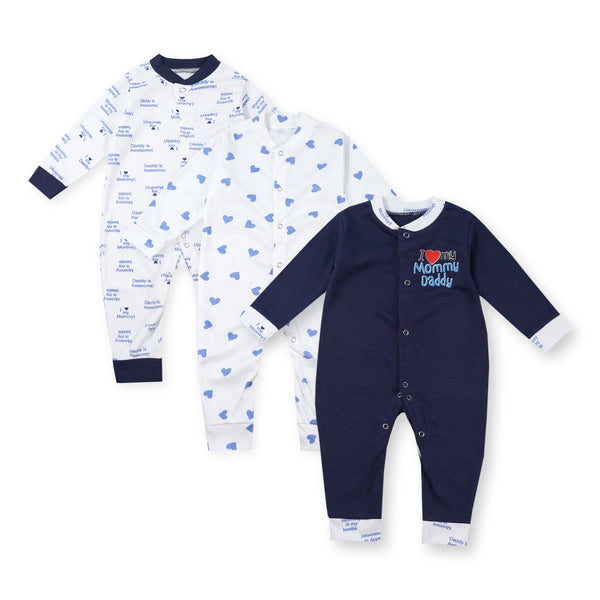 OOLAA BABY 3 PCS SLEEPSUIT SET MOMMY DADDY LOVE NAVY BLUE 18-24M