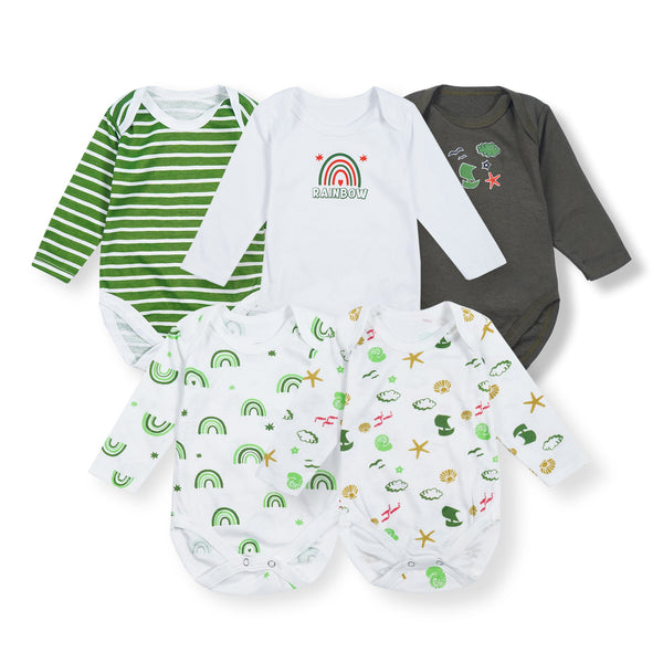 OOLAA BABY 5 PCS BODYSUIT SET FULL SLEEVE RAINBOW GREEN 18-24M