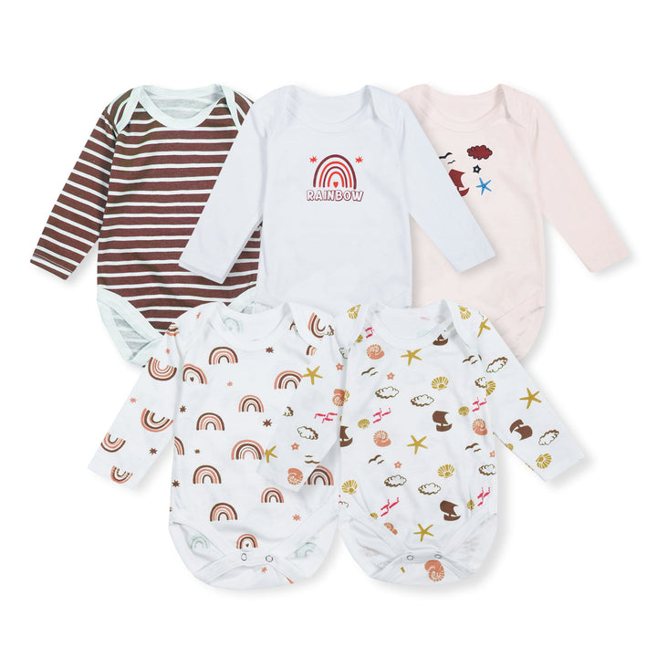 OOLAA BABY 5 PCS BODYSUIT SET FULL SLEEVE RAINBOW BROWN 9-12M