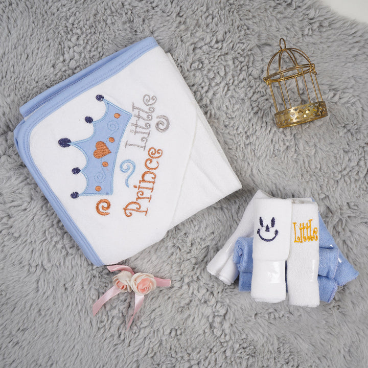 OOLAA BABY HOODED TOWEL & WASHCLOTHS LITTLE PRINCE BLUE