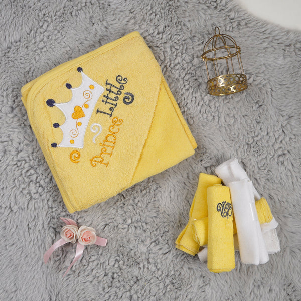 OOLAA BABY HOODED TOWEL & WASHCLOTHS LITTLE PRINCE YELLOW