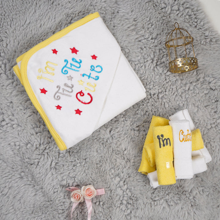 OOLAA BABY HOODED TOWEL & WASHCLOTHS I AM CUTE YELLOW