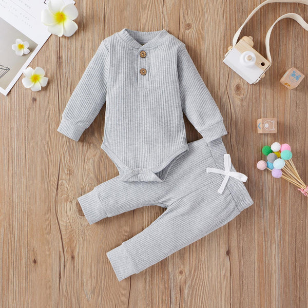 Baby Warm Full Sleeves Bodysuit & Pajama Set Texture Grey - Mini Charm