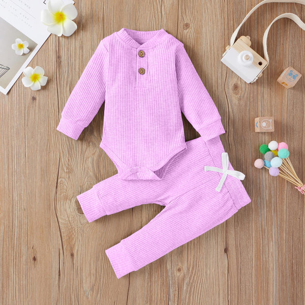 Baby Warm Full Sleeves Bodysuit & Pajama Set Light Purple - Mini Charm