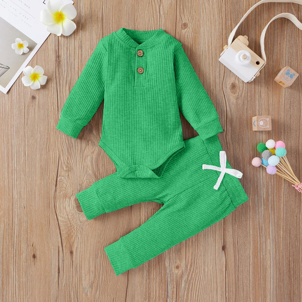 Baby Warm Full Sleeves Bodysuit & Pajama Set Green - Mini Charm