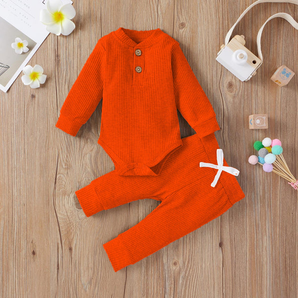 Baby Warm Full Sleeves Bodysuit & Pajama Set Dark Orange - Mini Charm