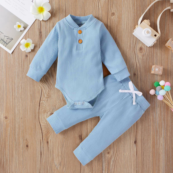 Baby Warm Full Sleeves Bodysuit & Pajama Set Sky Blue - Mini Charm