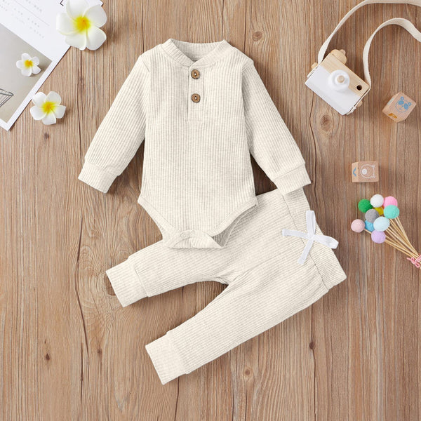 Baby Warm Full Sleeves Bodysuit & Pajama Set Beige - Mini Charm