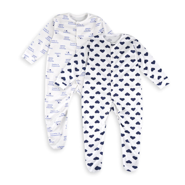 OOLAA BABY 2 PCS SLEEPSUIT WITH SOCKS BLUE HEARTS 18-24M