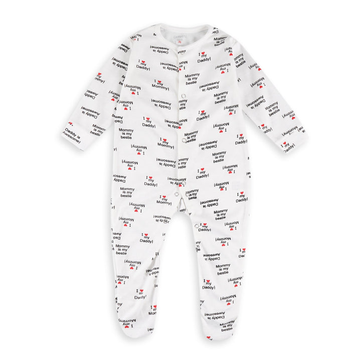 OOLAA BABY 2 PCS SLEEPSUIT WITH SOCKS MOMMY DADDY LOVE WHITE 18-24M