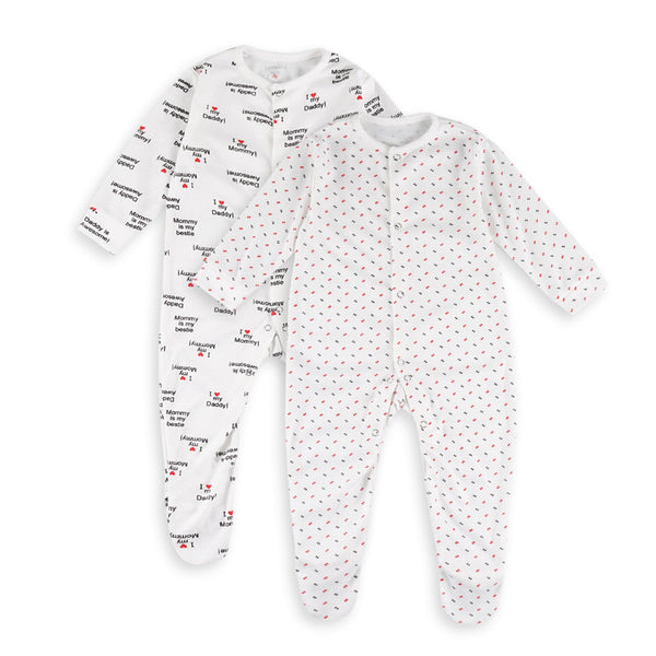 OOLAA BABY 2 PCS SLEEPSUIT WITH SOCKS MOMMY DADDY LOVE WHITE 18-24M