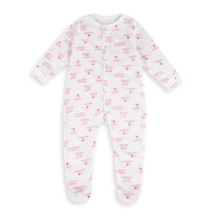 OOLAA BABY 2 PCS SLEEPSUIT WITH SOCKS MOMMY DADDY LOVE PINK 18-24M