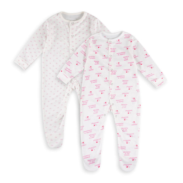 OOLAA BABY 2 PCS SLEEPSUIT WITH SOCKS MOMMY DADDY LOVE PINK 18-24M